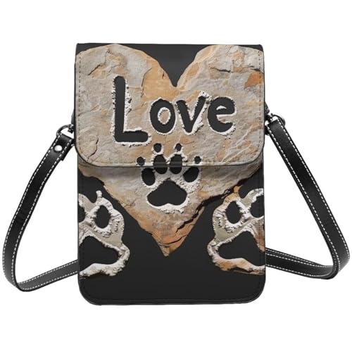 Lover Dog Paw Printed Crossbody Cell Phone Bag for Women Men, Small Leather Cell Phone Purse Wallet, Hold Two Phones