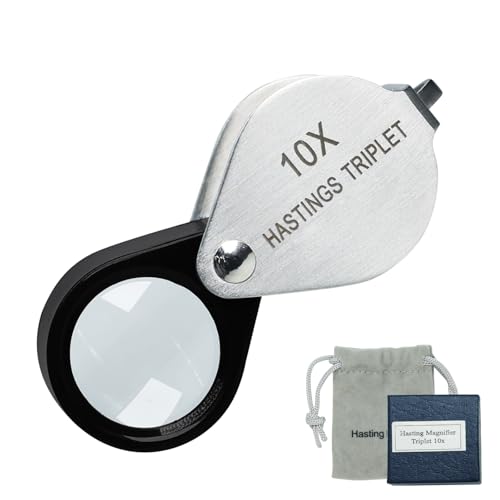 Loupe de bijoutier Hastings Triplet 10X avec lentille Triplet 16 mm, loupe de Poche Pliable pour Pierres précieuses, Diamants, pièces de Monnaie, Montres et...