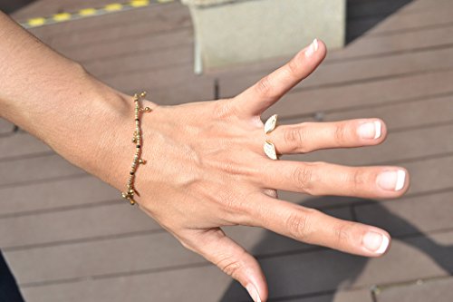 LEMON GRASS Angle Wing Ring Open Adjustable Plated with 14K Yellow Gold