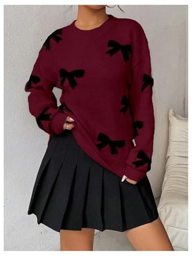 Image of Milumia Women's Y2K Bow Sweater Long Sleeve Crew Neck Knit Pullover Top