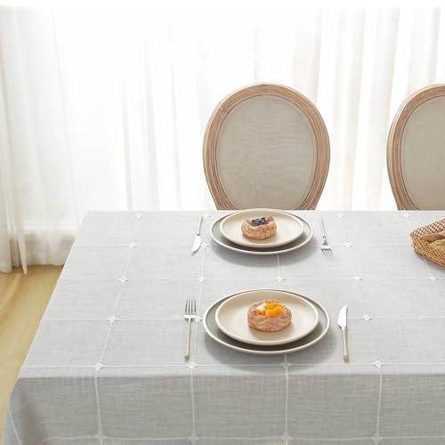 Image of Laolitou Rustic Tablecloth with Tassel - Waterproof Tablecloths for Rectangle Tables Wrinkle Free Resistant Outdoor Table Cover for Party Table Cloths Grey Plaids Rectangle,55''x 86'',6-8 Seats