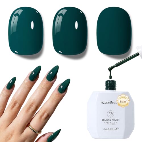 Image of AZUREBEAUTY 18ML Dark Green Gel Nail Polish | Pure Deep Green Soak Off UV /LED Gel Polish for French Tips, High Gloss Solid Green Nail Art Gel for DIY Manicure Salon Use