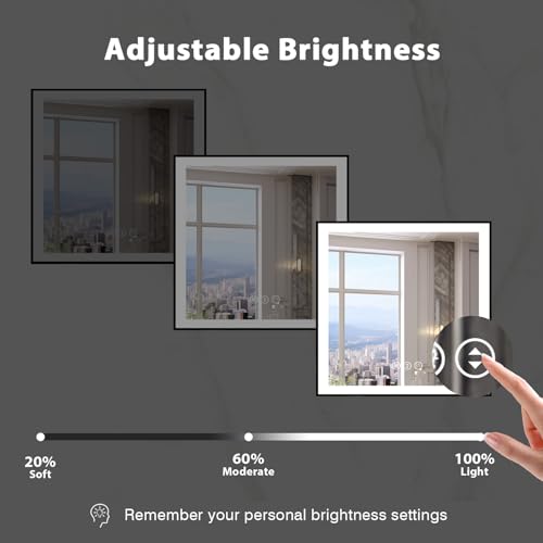 36x36 Square Lighted Bathroom Mirror, Wall-Mounted, Black Rim Mirror, Vanity(Front and Backlit), Stepless Dimmable CRI90+, Anti-Corrosion, Anti-Rust, Touch Sense, Memory(Horizontal/Vertical)
