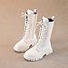 Botas De Niña, Girls' Lace Up Riding Booties Mid Calf Combat Booties Fashion Waterproof PU Leather Side Zipper Punk Goth Boot 4-12 Years Girls Fall Boots