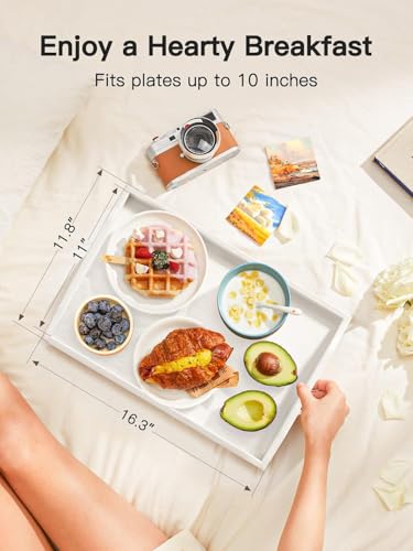 Image of Bamboo Bed Tray for Breakfast, Snack Table with Folding Legs for Eating, Sofa, Couch, Working by Pipishell (White)