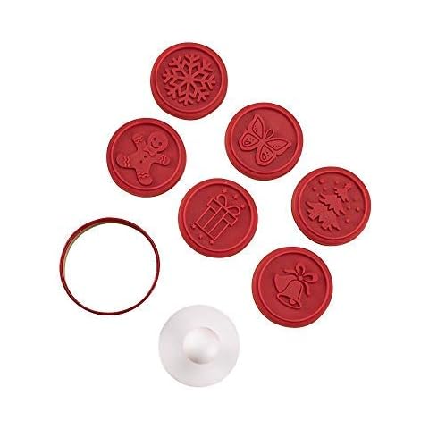 Cookie Stamps - Libara, Silicone Mooncake Biscuit Mold Set with Handle and 6 Stamps, Cake Dessert Adjustable Hand Press DIY Cover