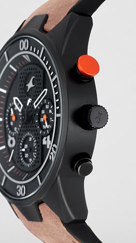 Image of Fastrack All Nighters Quartz Multifunction Black Dial Leather Strap Watch for Guys-NR3195AP01