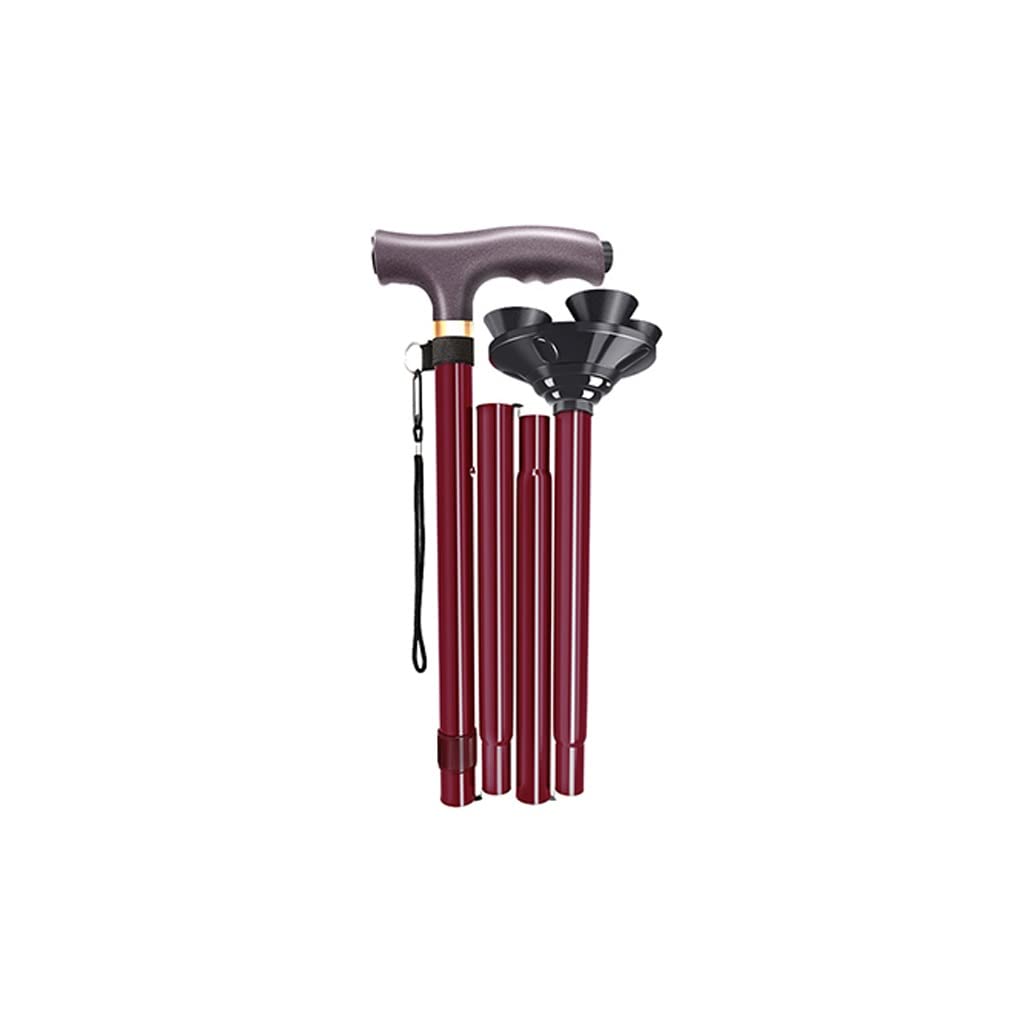 GCX- Muletas for Ancianos Cubierta de Goma Antideslizante con luz for Ancianos bastón telescópico Plegable de Cuatro Patas Firma (Color : Rosso)