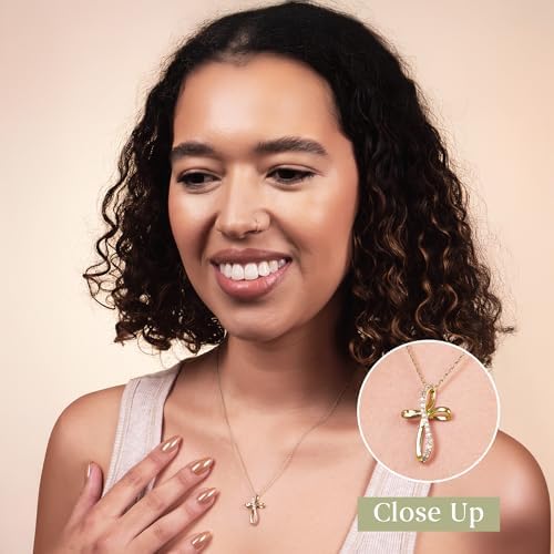 GILDED 10K Yellow Gold Necklace for Women with Natural Round-Cut Diamond and Twist Cross Pendant-Necklace, 14K Yellow Gold Plated over 925 Sterling Silver, 18" Rope Chain, 1/4 Carat Total Weight Diamonds & Elegant Gift Box Included2