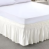 Cremefarben Bettvolant, 153 x 203 x38 cm Betthusse Bettrock mit Rüsche, elastische Betthemden ohne Bettoberfläche, Elastischer Wrap Around Style Bettrock mit Rüschen für Heimdekoration