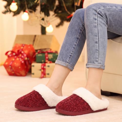 Image of Evshine Women's Chenille Knit Fuzzy Slippers Memory Foam Warm House Shoes