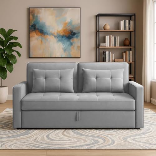 Image of Emilio 2-Seater Sofa Cum Bed for Living Room, Office & Home | Premium Fabric Pull-Out Sofa Set with 1 Year Warranty | Space Saving Convertible Sleeper | Grey Colour