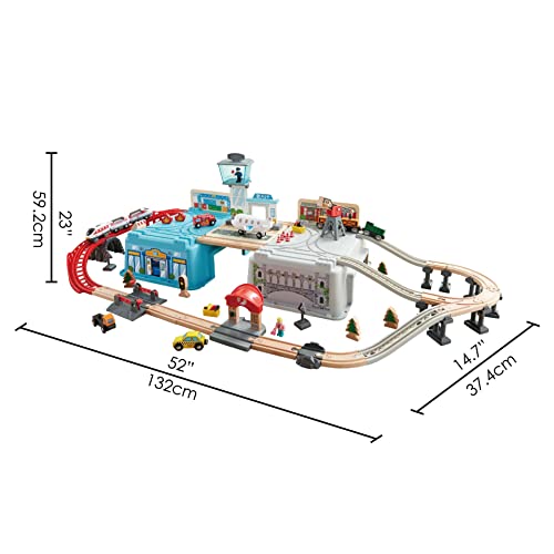 Hape Super Cityscape Transport Bucket Set | Wooden Toy Train Set with City Scenes, Plane, Battery-Powered Engine, for Children 3+ Years - image 3