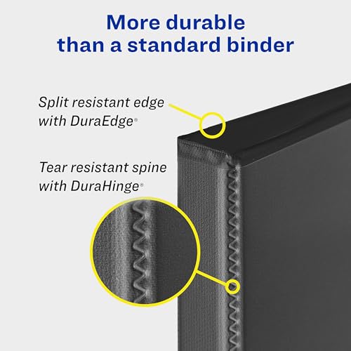 Avery Durable View Binder, 1" Slant Rings, 220 Sheet Capacity, 3 Ring Binder, 2 Pockets, PVC Free, Black (34003) image 4