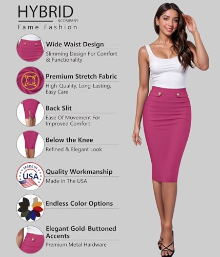 Image of Hybrid & Company Women's Nylon Ponte Skirt | Premium nylon ponte fabric, stretch comfort, pencil skirt design, below knee length, ideal for office and casual styling