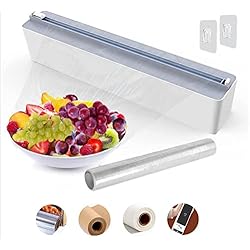 Dispensador Film Cocina Quasziwa Dispensador Papel Aluminio y Film - Organizador de Papel de Aluminio y Film de Plástico Rellenable Magnético para Cocina, Cortador de Film Transparente Mejorado con Hoja Afilada, Blanco