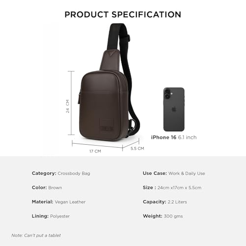 Image of COUNSELOR Sling Bag for Men, Vegan Leather Crossbody Chest Bag, One Shoulder Side Bag, Adjustable Strap, Zipper Closure, Multiple Compartment, Lightweight Stylish Bag for Daily Commute, KIRO