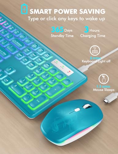 Image of Wireless Keyboard and Mouse Combo, RGB Backlit, Rechargeable & Light Up Letters, Full-Size, Soft Typing, Sleep Mode, 2.4GHz Quiet Keyboard Set for Mac, Windows, Laptop, PC, Trueque (Metallic Blue)