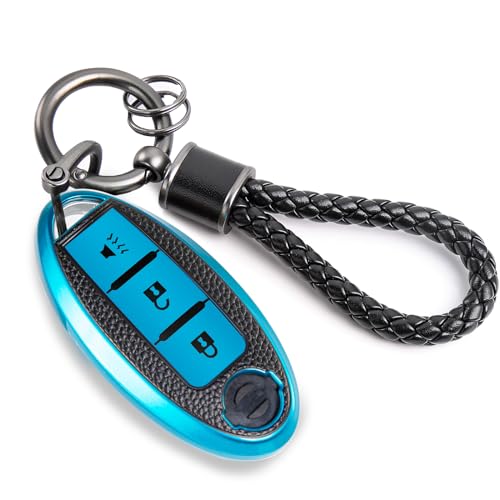 Image of Key Fob Cover for Nissan Kicks, Braided Loop Keychain Case, Blue