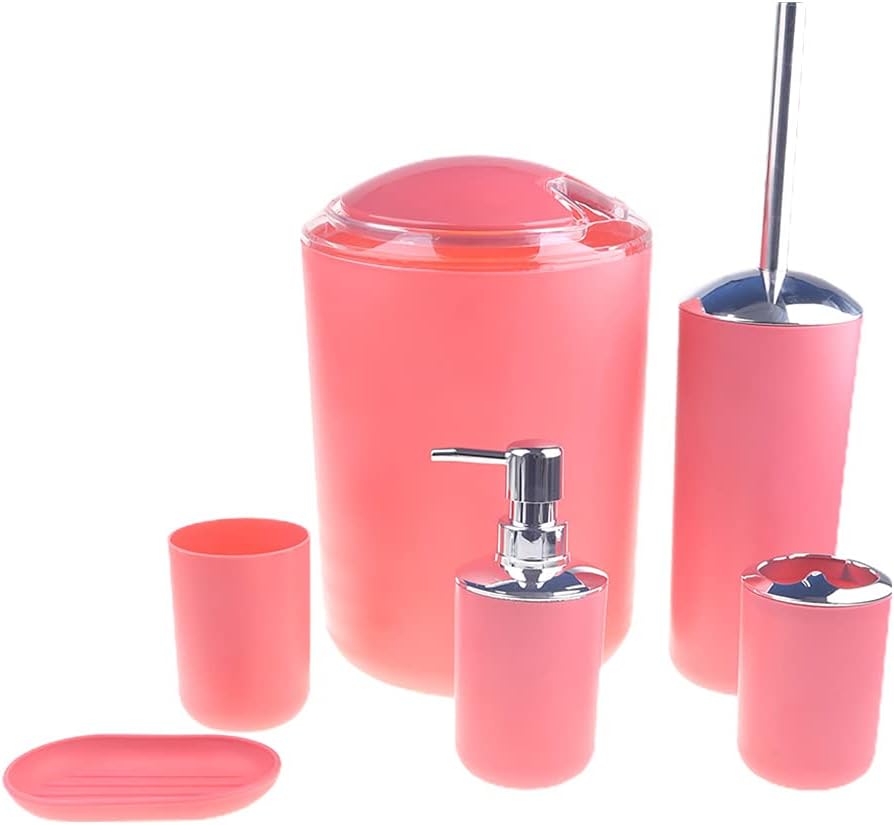 6 Pcs Plastic Gift Sets Toothbrush Cups & Holders Soap Dispensers Soap Box Toilet Brush Trash Cans Bathroom Accessories Bathroom Faucet Oil Rubbed Bronze Waterfall, Brown