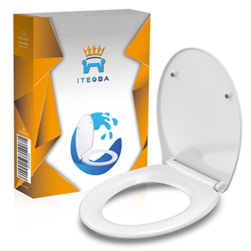 ITEOBA® Abattant WC avec Frein de Chute Premium | Lunette de toilette Clipsable | Lunette WC Universelle Blanche | abattant WC | siège toilette avec Charnières Réglables en Acier Inoxydable
