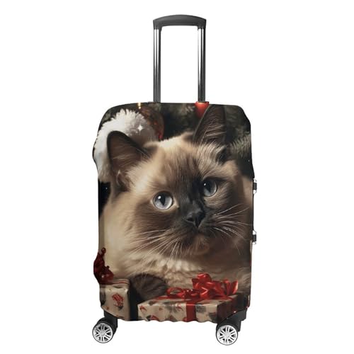 Christmas Siamese Cat Luggage Cover Dustproof Suitcase Cover Elastic Washable Travel Luggage Protector Suitcase Protector Stretch Baggage Protector for 19-32 Inch Luggage M