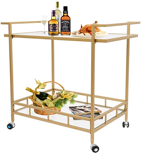 Gold Glass Rolling Bar Serving Cart Home On Lockable Wheels, Wine Drink Liquor Cart Stand For Home Kitchen Storage Club Party, Christmas, New Year #TOP1