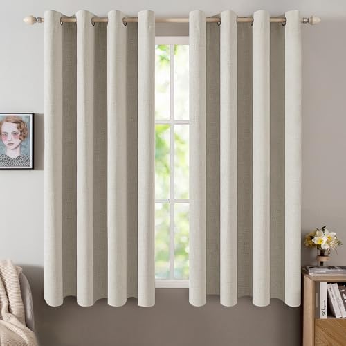 Image of MIULEE Linen Curtains for Bedroom 100% Blackout Thermal Insulated Cobblestone Grommet Room Darkening Curtains & Drapes for Living Room 52 x 45 Inch (2 Panels)