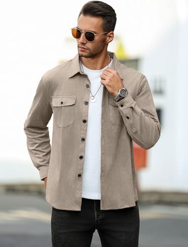 Image of ZAFUL Men's Faux Suede Button Down Shirts Jacket Lightweight Shirt Jacket Long Sleeve Work Coat Solid Color Overshirt