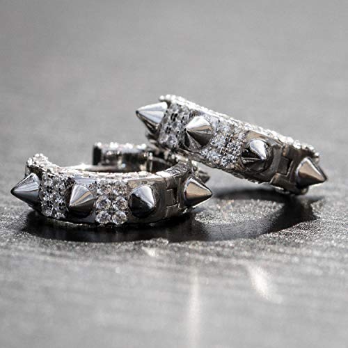 Iced Cz White Gold Plated 925 Sterling Silver Cool Punk Style Small Trendy Spike Thorn Hoop Earrings for Men Women Spiked Hypoallergenic Huggie Hoops Earrings4