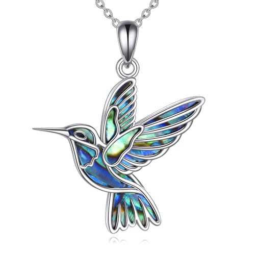 Hummingbird Necklaces 925 Sterling Silver Abalone Shell Humming Bird Pendant Necklace Hummingbird Jewelry Gifts for Women Men Hummingbirds Lovers