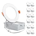 PARMIDA (12 Pack) 4 Inch Ultra-Thin LED Recessed Ceiling Light with Junction Box, 9W, Dimmable Canless Wafer Slim Panel Downlight, IC Rated, ETL-Listed - 3000K