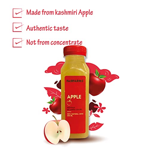 Image of Fairfarms Apple juice |No artificial colour| Enriched with Apple fruit pulp - Fresh and Refreshing | FarmFresh (Pack of 9 X 300ml)