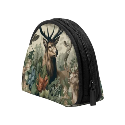 Portable Coin Purse Elk-Forest-Flowers Mini Zippered Money Pouch Card Holder4