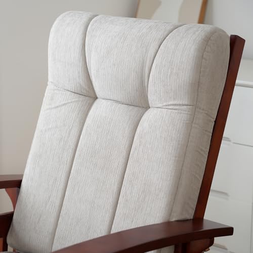 Image of Rustic Rubber Wood Glider and Ottoman Set, Nursery Glider Chair for Breastfeeding and Relaxing, Comfortable Rocking Chair for Living Room and Bedroom(Beige)