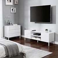 Hometopia TV-Lowboard 140 cm, Weiß mit 3D-Diamantfront – Ansicht 7