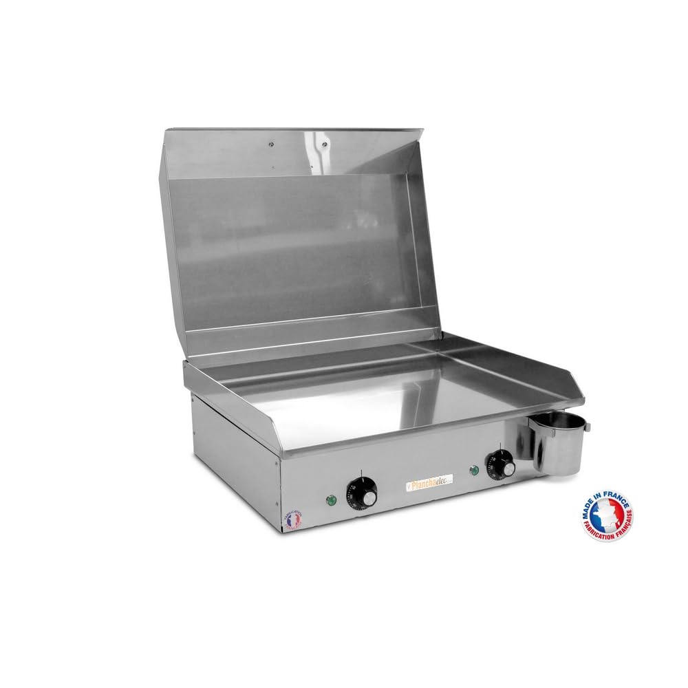PLANCHAELEC - Pack Complet Plancha Electrique NEO E530-2400W - Chariot + Accessoires - Inox - Thermostat Réglable - 8 Personnes - Made In France - L53 X P43 X H18 cm
