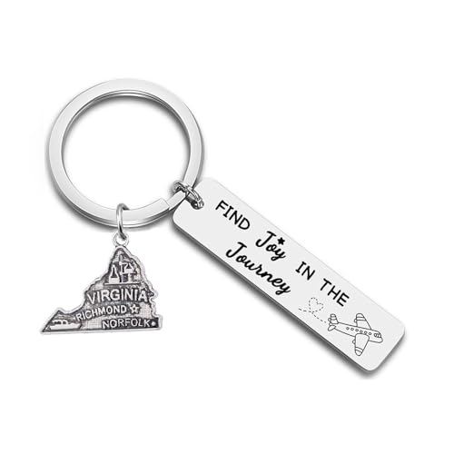 JJTZX Find Joy in The Journey Keychain USA State Map Key Ring Congratulations Gift for Her Retirement Gifts for Women (Virginia)