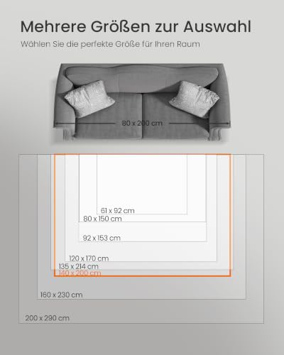 SONGMICS HOME Wohnzimmerteppich, Waschbar, rutschfest, 200 x 140 x 1 cm – Ansicht 6