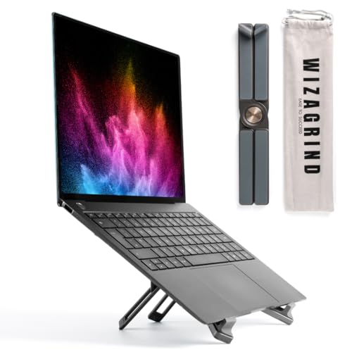 WIZAGRIND Premium Portable Laptop Stand - Foldable & Lightweight, Aluminium, Adjustable & Compact Riser for Desk & Travel, Compatible with Macbooks & Other Laptops