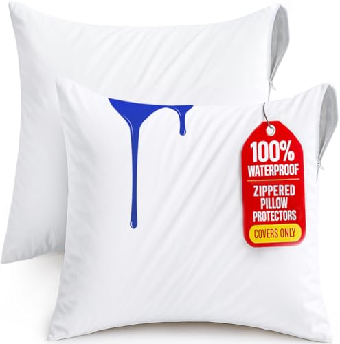Image of Utopia Bedding Waterproof Throw Pillow Protectors (No Pillow Inserts) with Zipper 24 x 24 Inches (2 Pack, White), Bed Bug Proof Outdoor Bed Couch Decorative Pillow Encasement Covers