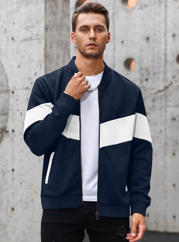 Image of HYPESTFIT Mens Lightweight Jacket Casual Bomber Jacket Color Block Varsity Coat