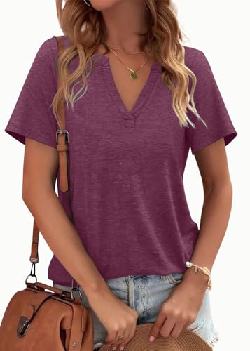 Image of WEESO Womens Tops Summer Short Sleeve V Neck Blouses Business Casual Loose Fit Tshirts Trendy Fashion Outfits