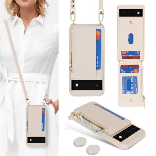 Poche en cuir avec fermeture éclair Cavor pour Google Pixel 6, design premium crème