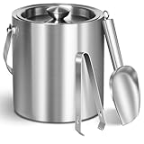 CAOANTRY Ice Bucket with Lid & Tong- Well Made Insulated Stainless Steel Keep Ice Frozen Longer - Ideal for Cocktail Bar, Parties, Chilling Wine, Champagne - 2 Liter (Stainless Steel)