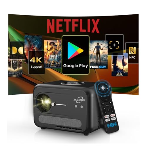 Image of Smart 4K Projector for Bedroom, Indoor Outdoor Home Theater Projectors with WiFi, Bluetooth, NFC, Wireless Airplay Mirroring, Google TV, Dolby, HDMI ARC for Movie Night, Gaming, Halloween, Holiday