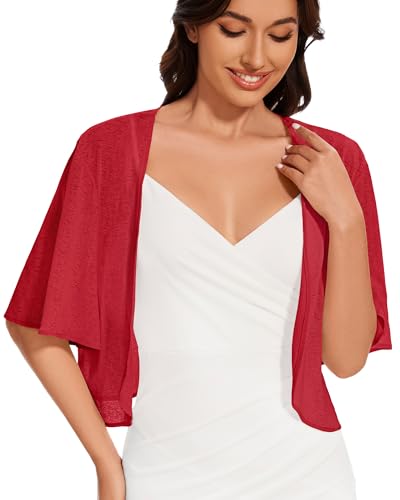 Image of Women Bolero Shrug Cardigan Open Front Cover Up Sheer Short Sleeve Kimonos for Evening Dress