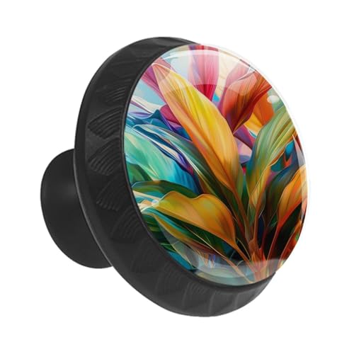 Boutons ronds en verre transparent avec feuilles lot de 12 pour boutons de meuble cuisine