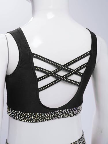 easyforever Pcs Kids Girls Rhinestones Dance Outfit Crop Top with Shorts Gymnastics Jazz Street Hip Hop Dancewear4