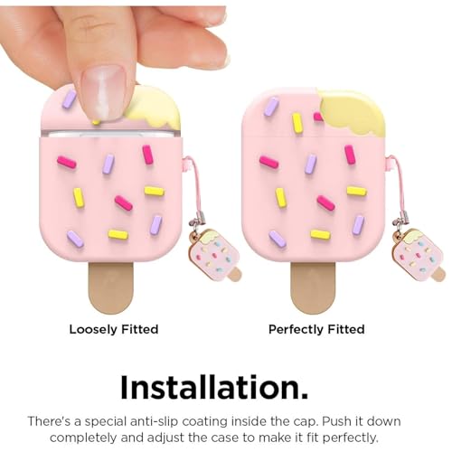 Image of New Cute Soft Silicone Case Compatible with Apple AirPods 4 Generation (2024) Full 360 Protection Dust-Proof Shockproof Case Cover with Hook (Cover Only) (Ice Cream (Pink))
